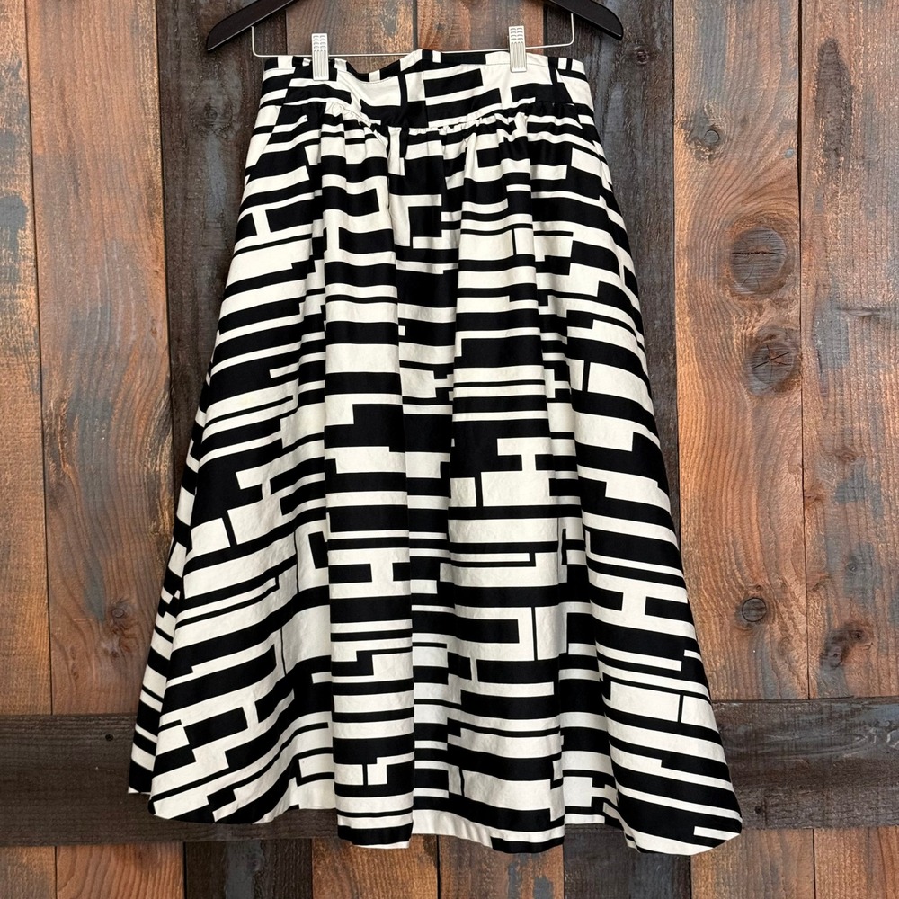 New York & Company 7th Avenue Geometric Block Print Midi Skirt Black White 12